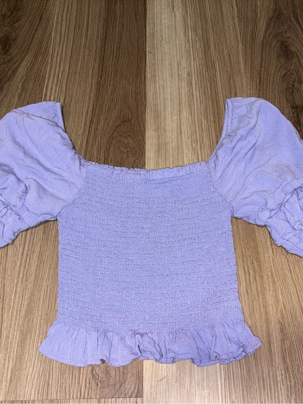 Altar'd State Lilac Smocked Puff-Sleeve Crop Top